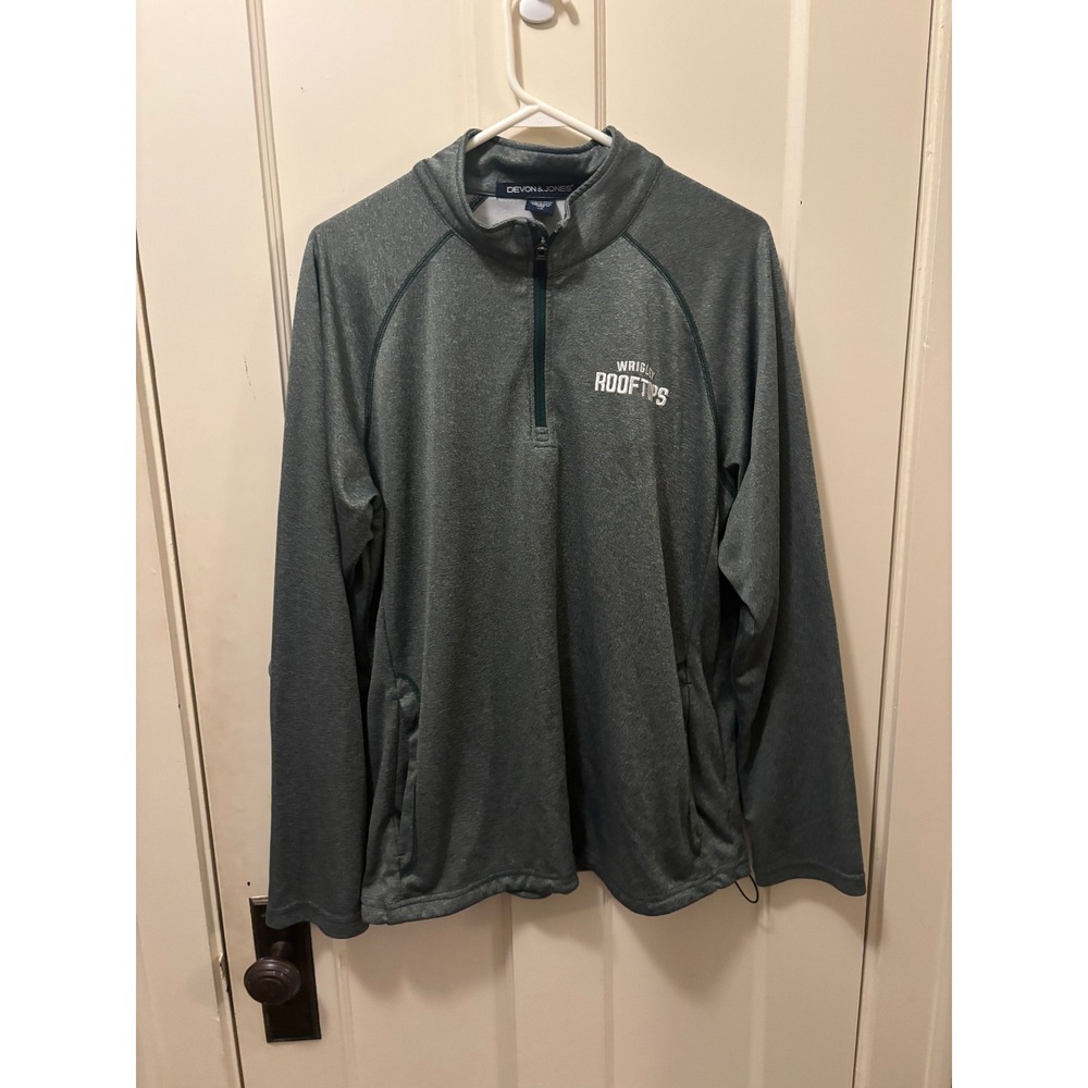 Devon & Jones Mens Wrigley Rooftops Quarter Zip Pullover Heather Green Large